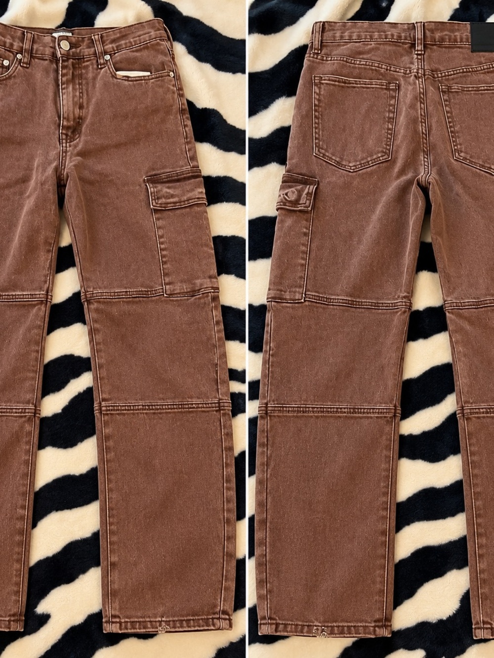 Forever 21 Brown Flare Wide-Leg Cargo Jeans